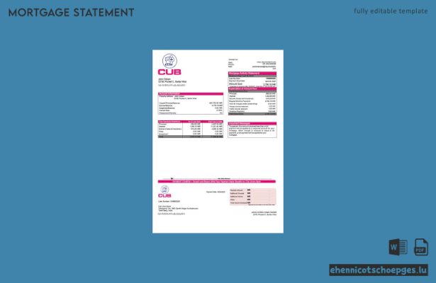 India City Union Bank Hypothekenabrechnung – Beispiel-Word- und PDF-Datei (Vorschau)